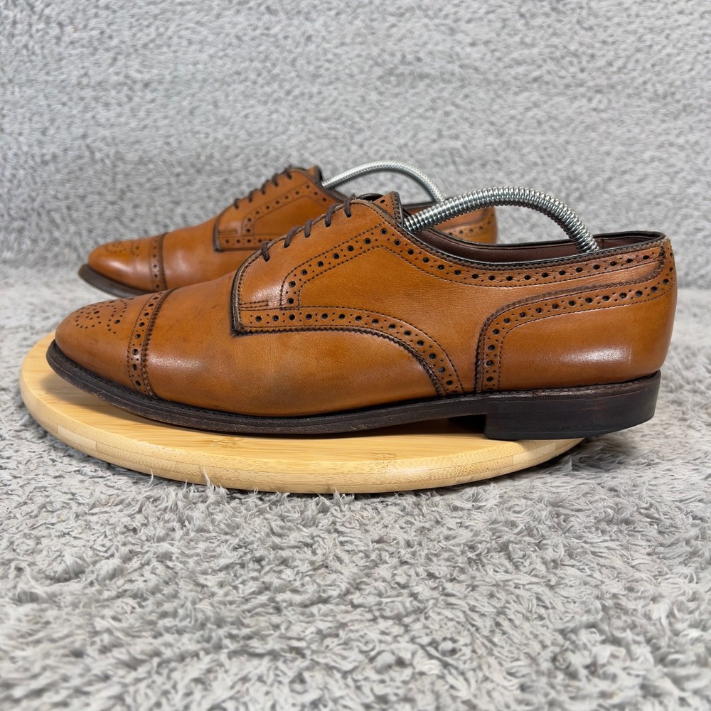 Allen Edmonds Sanford Walnut Tan Leather Cap Toe Brogue Derby Shoes Mens 9.5 D
